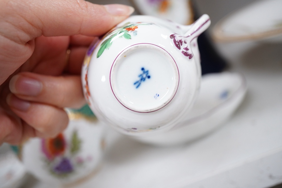 A collection of Meissen and other German porcelain vases and dishes etc. and a Worcester comport, tallest 34cm